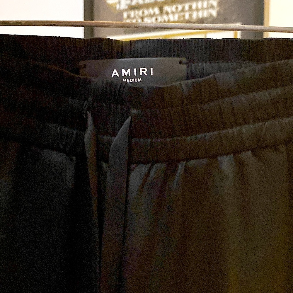 - New 🆕 AMIRI wide high waisted EXTRA LONG DRAWSTRING LEATHER stripe BLACK… - Picture 6 of 13